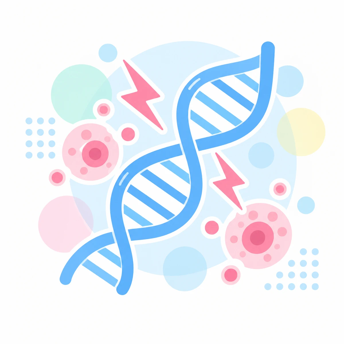 放射線によるDNA損傷を表す放射線生物学のイラスト